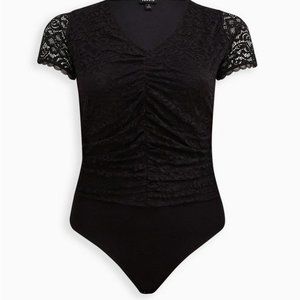Torrid Cinched Black Bodysuit Stretch Lace NEW Size 2 2XL 18-20 Body Suit